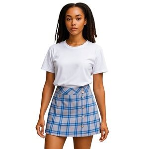 LADY HAGEN Women’s Plaid Golf Skirt Skort Button Detail Purple Tan Size 8